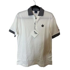 BOAST USA Men's Polo Shirt Size Medium White and Grey with Blue Leaf